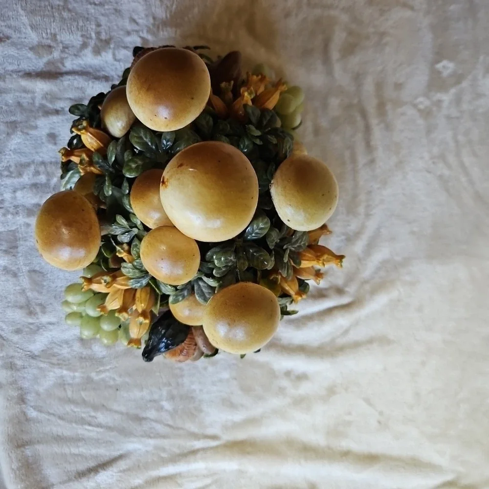 MUSHROOMS GRAPES Vintage Wicker Basket Retro MCM Centerpiece Kitchy Decor